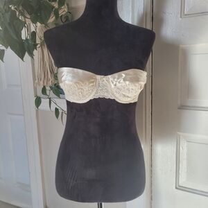Vtg Sears Cream Satin Lace Strapless Bra